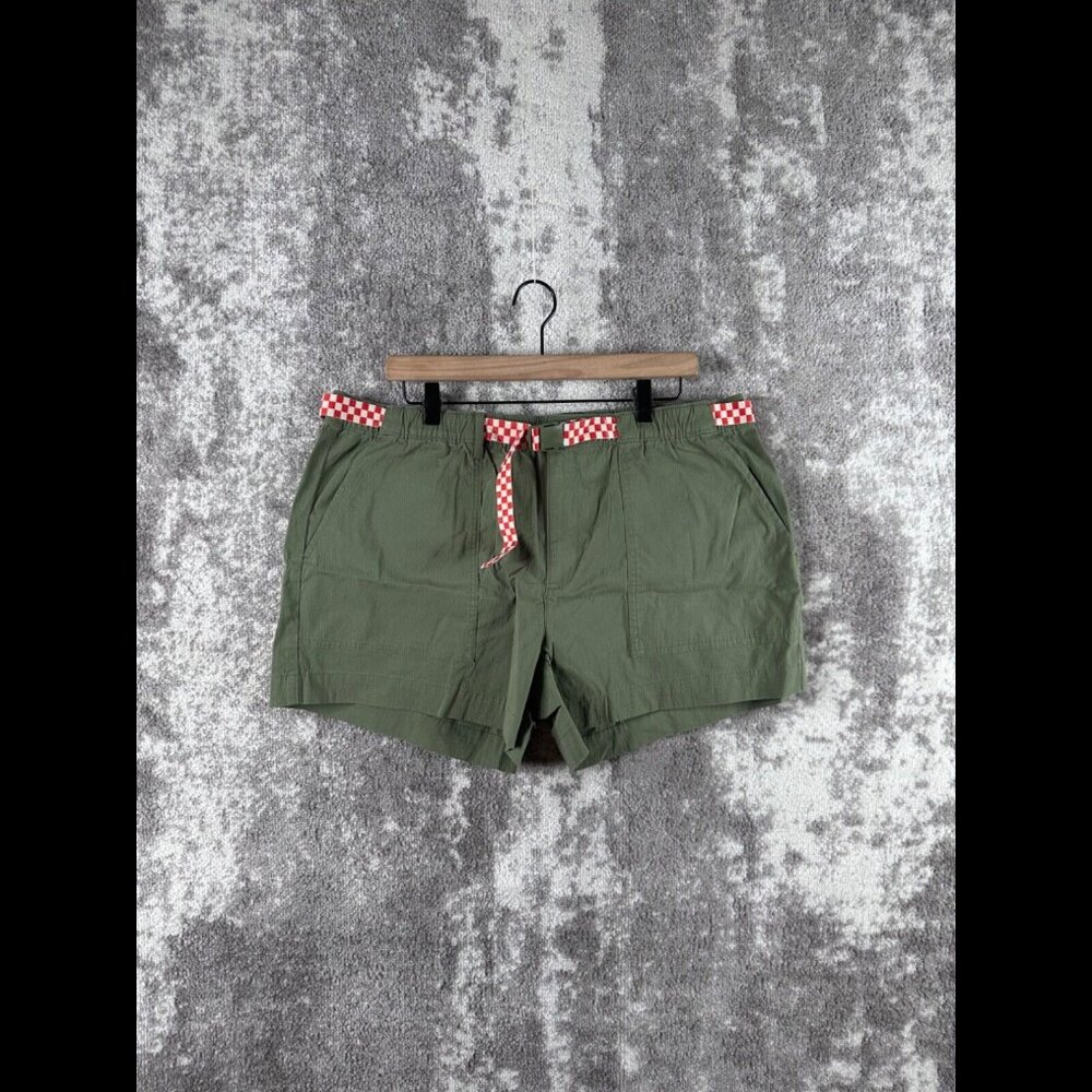 New The Great x Eddie Bauer Shorts 16 Womens Green Chino Checkered Belt Bermuda